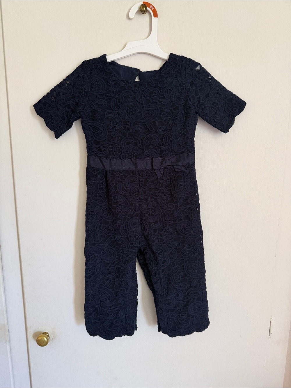 Janie and Jack Navy Lace Short-Sleeve Jumpsuit